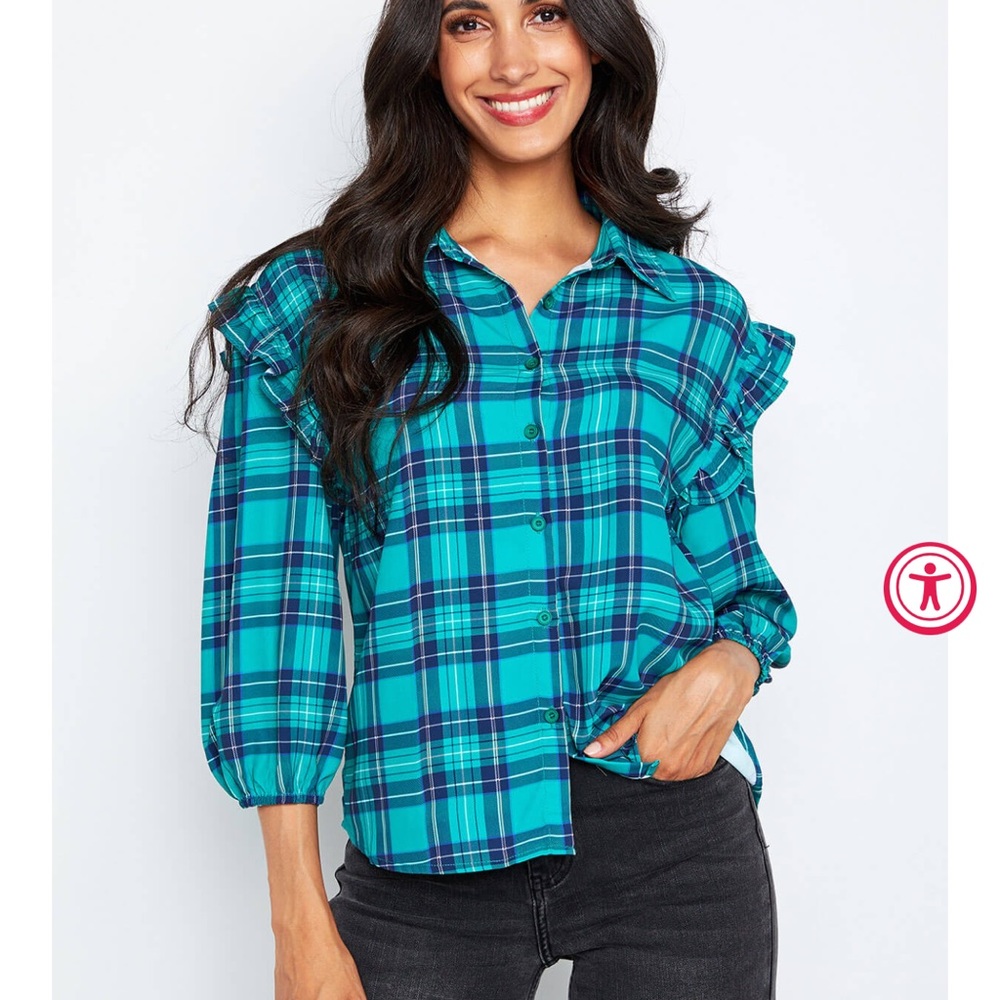 Size Large - NWOT - Brand: Sugarlips - beautiful blue & green plaid